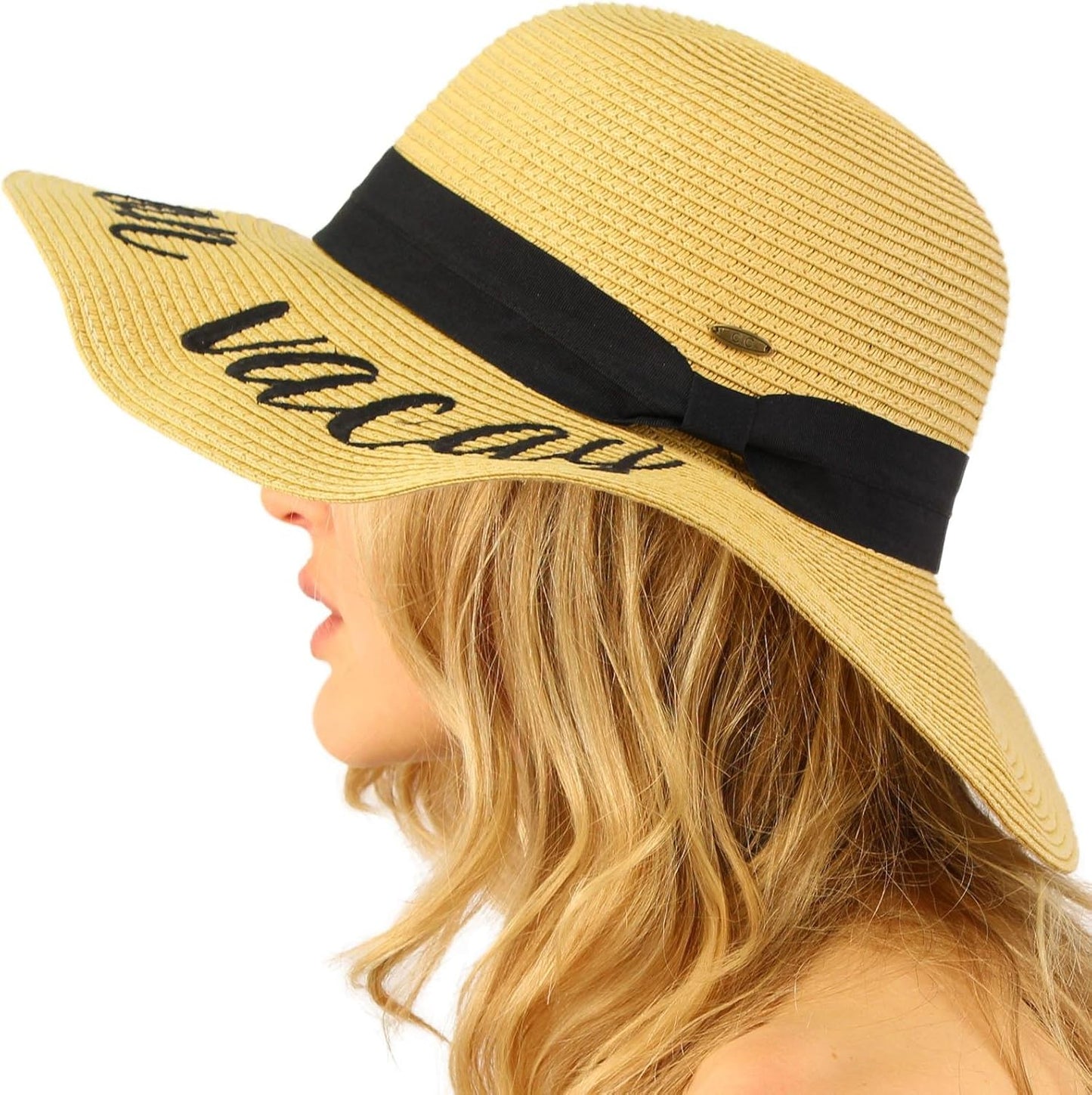 Always on Vacay Wide Brim 4 Summer Derby Beach Pool Floppy Dress Sun Hat
