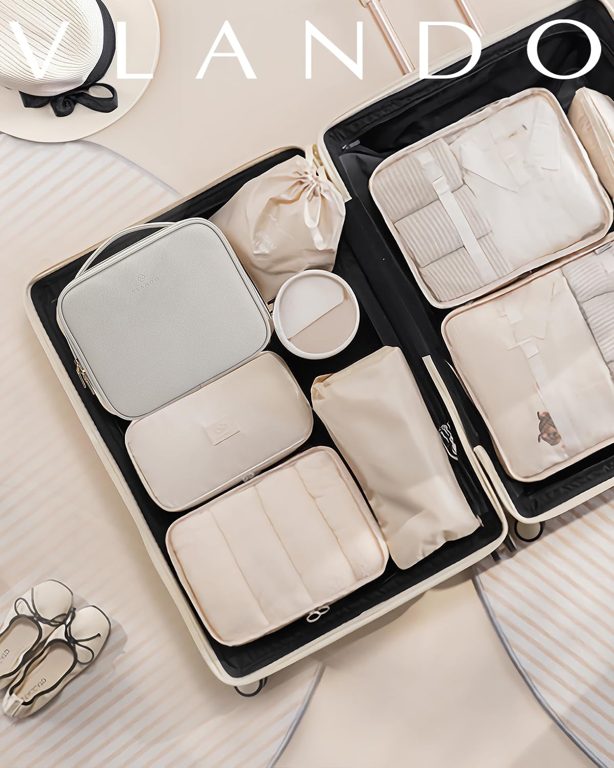 Lola's Travel Makeup Cosmetic Case Organizer Portable Storage Bag with Adjustable Divider（Gray）