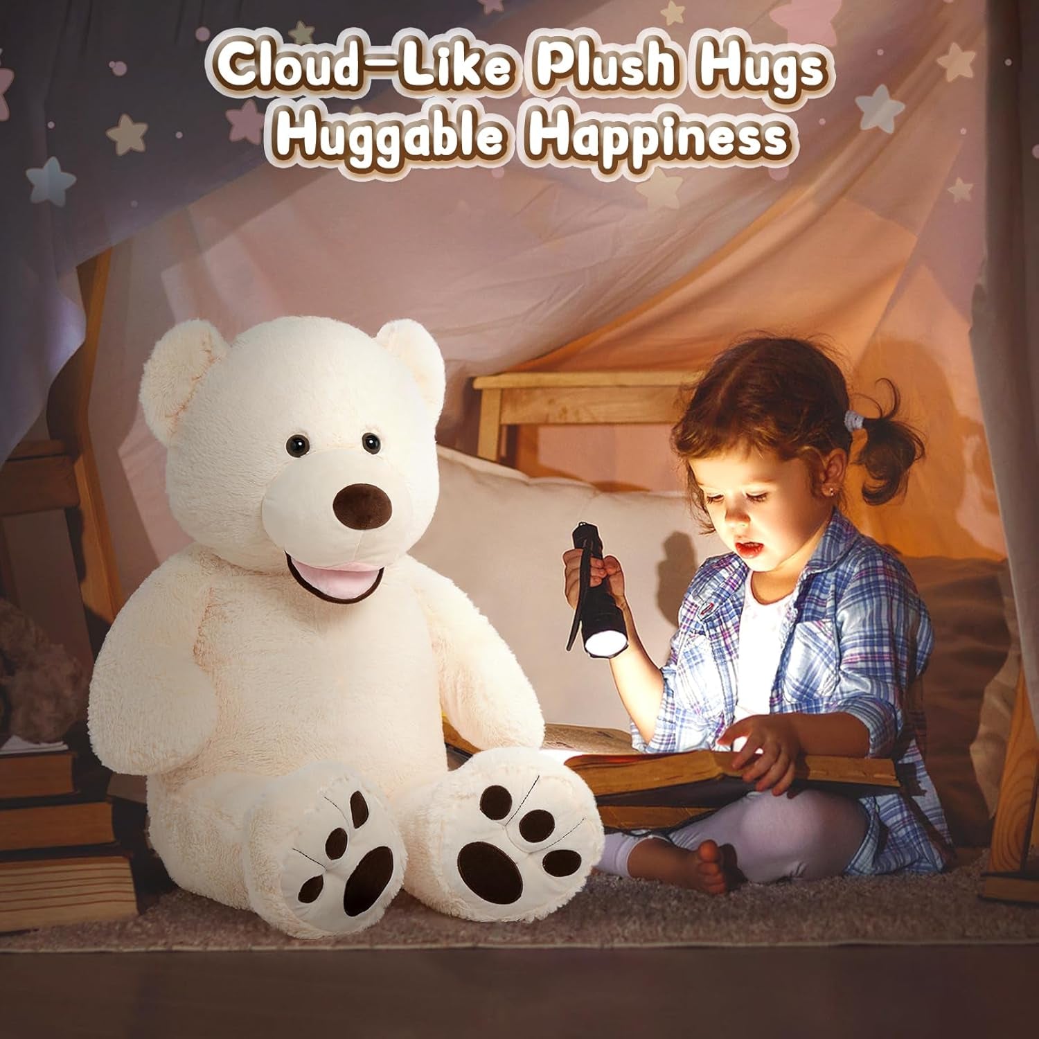 Preciousz Giant Teddy Bear, 39Inch Large Stuffed Animals with Big Footprints Plush Stuffed Bears Gifts for Kids, Beige