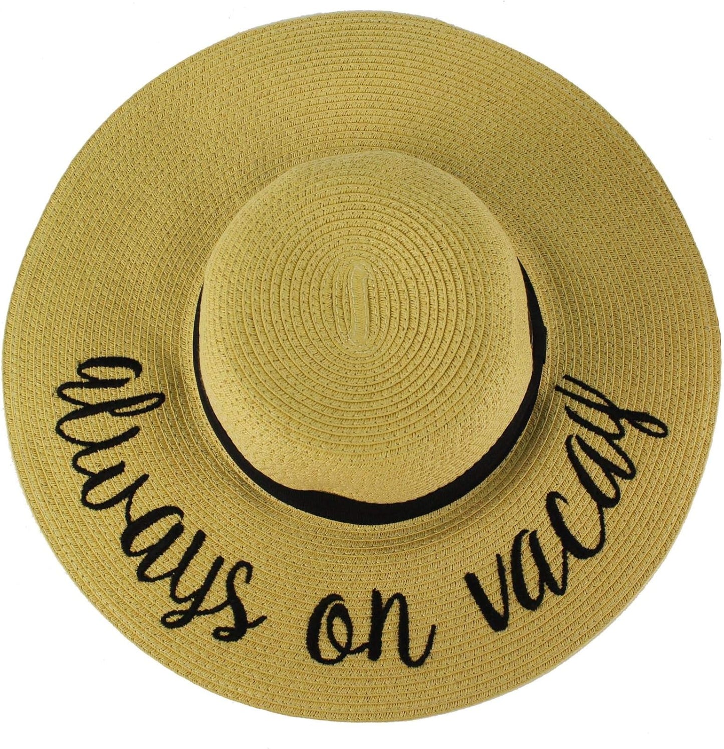 Always on Vacay Wide Brim 4 Summer Derby Beach Pool Floppy Dress Sun Hat